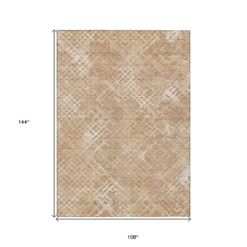 9' X 12' Coral Ivory And Peach Geometric Washable Indoor Outdoor Area Rug