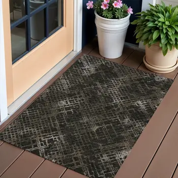 3' X 5' Brown And Chocolate Geometric Washable Indoor Outdoor Area Rug