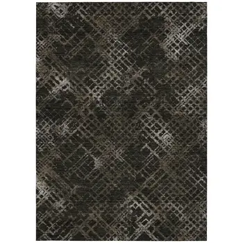 3' X 5' Brown And Chocolate Geometric Washable Indoor Outdoor Area Rug