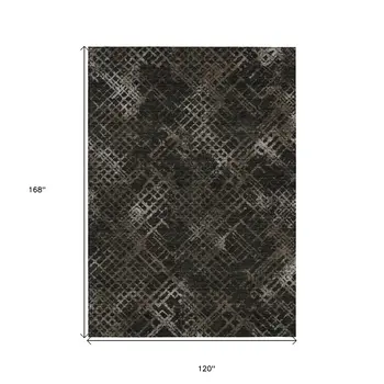 10' X 14' Brown And Chocolate Geometric Washable Indoor Outdoor Area Rug