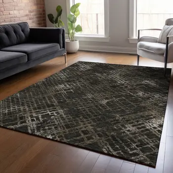 10' X 14' Brown And Chocolate Geometric Washable Indoor Outdoor Area Rug