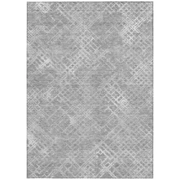 5' X 8' Gray And Silver Geometric Washable Indoor Outdoor Area Rug