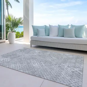 5' X 8' Gray And Silver Geometric Washable Indoor Outdoor Area Rug
