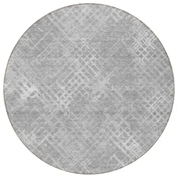 8' Gray And Silver Round Geometric Washable Indoor Outdoor Area Rug