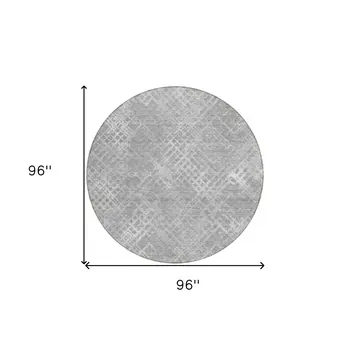 8' Gray And Silver Round Geometric Washable Indoor Outdoor Area Rug
