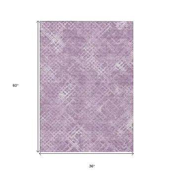 3' X 5' Lavender Purple And Ivory Geometric Washable Indoor Outdoor Area Rug