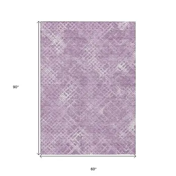 5' X 8' Lavender Purple And Ivory Geometric Washable Indoor Outdoor Area Rug
