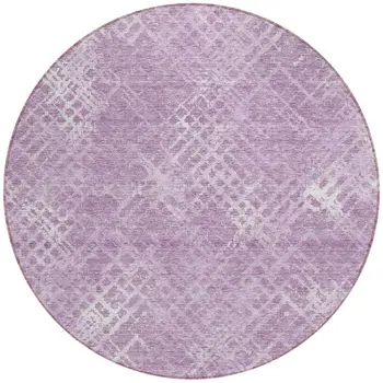 8' Lavender Purple And Ivory Round Geometric Washable Indoor Outdoor Area Rug