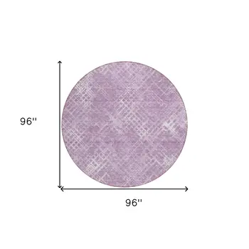 8' Lavender Purple And Ivory Round Geometric Washable Indoor Outdoor Area Rug
