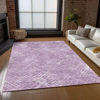 9' X 12' Lavender Purple And Ivory Geometric Washable Indoor Outdoor Area Rug