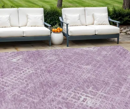 10' X 14' Lavender Purple And Ivory Geometric Washable Indoor Outdoor Area Rug
