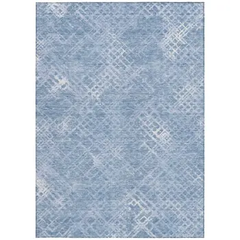 5' X 8' Sky Blue And Denim Blue Geometric Washable Indoor Outdoor Area Rug