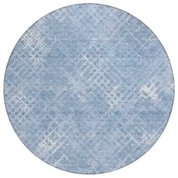 8' Sky Blue And Denim Blue Round Geometric Washable Indoor Outdoor Area Rug