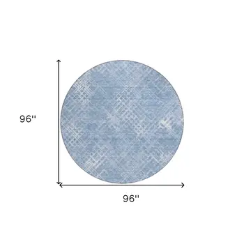 8' Sky Blue And Denim Blue Round Geometric Washable Indoor Outdoor Area Rug