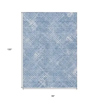 8' X 10' Sky Blue And Denim Blue Geometric Washable Indoor Outdoor Area Rug