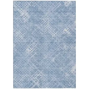 8' X 10' Sky Blue And Denim Blue Geometric Washable Indoor Outdoor Area Rug