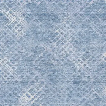 9' X 12' Sky Blue And Denim Blue Geometric Washable Indoor Outdoor Area Rug