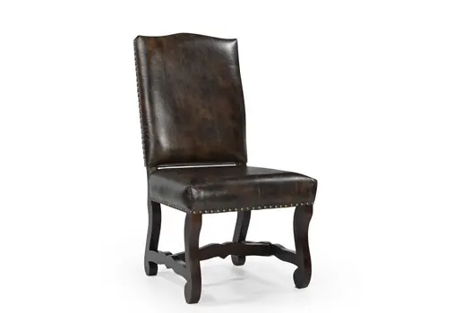 Set of Two Dark Brown Leather And Wood Dining Side Chairs
