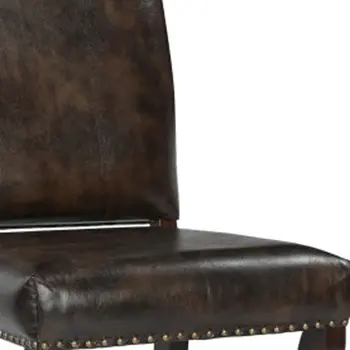 Set of Two Dark Brown Leather And Wood Dining Side Chairs