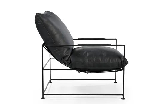 28" Black Genuine Leather Distressed Arm Chair