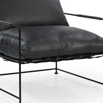 28" Black Genuine Leather Distressed Arm Chair