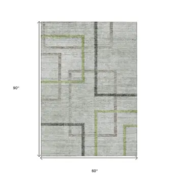 5' X 8' Green And Charcoal Geometric Washable Indoor Outdoor Area Rug
