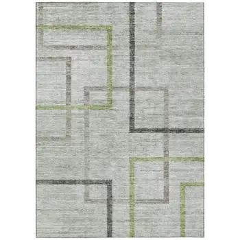 5' X 8' Green And Charcoal Geometric Washable Indoor Outdoor Area Rug