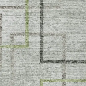 5' X 8' Green And Charcoal Geometric Washable Indoor Outdoor Area Rug