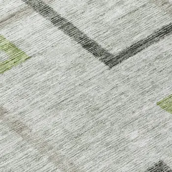 8' Green And Charcoal Round Geometric Washable Indoor Outdoor Area Rug