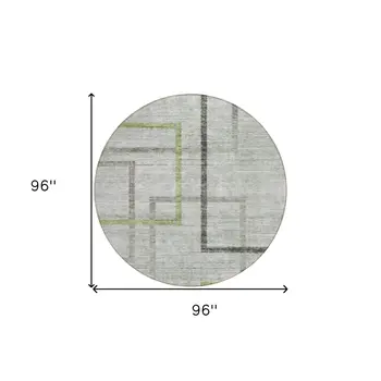 8' Green And Charcoal Round Geometric Washable Indoor Outdoor Area Rug
