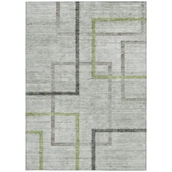 8' X 10' Green And Charcoal Geometric Washable Indoor Outdoor Area Rug