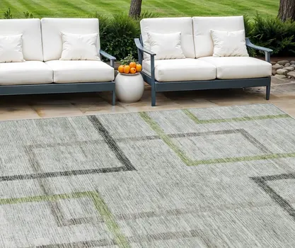 8' X 10' Green And Charcoal Geometric Washable Indoor Outdoor Area Rug