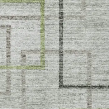 9' X 12' Green And Charcoal Geometric Washable Indoor Outdoor Area Rug