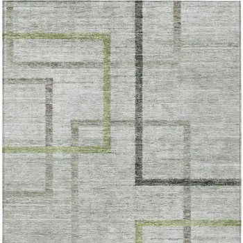 10' X 14' Green And Charcoal Geometric Washable Indoor Outdoor Area Rug