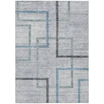 3' X 5' Gray Charcoal And Blue Geometric Washable Indoor Outdoor Area Rug