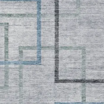 3' X 5' Gray Charcoal And Blue Geometric Washable Indoor Outdoor Area Rug