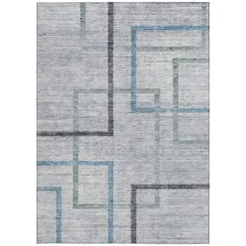 5' X 8' Gray Charcoal And Blue Geometric Washable Indoor Outdoor Area Rug