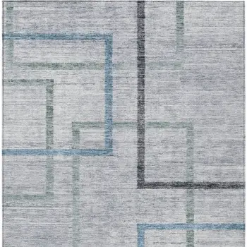 8' X 10' Gray Charcoal And Blue Geometric Washable Indoor Outdoor Area Rug