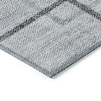 9' X 12' Gray Charcoal And Blue Geometric Washable Indoor Outdoor Area Rug