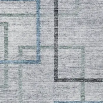9' X 12' Gray Charcoal And Blue Geometric Washable Indoor Outdoor Area Rug