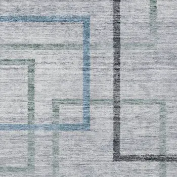 10' X 14' Gray Charcoal And Blue Geometric Washable Indoor Outdoor Area Rug