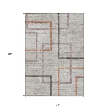3' X 5' Taupe Charcoal And Copper Geometric Washable Indoor Outdoor Area Rug