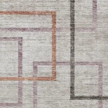 5' X 8' Taupe Charcoal And Copper Geometric Washable Indoor Outdoor Area Rug