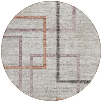 8' Taupe Charcoal And Copper Round Geometric Washable Indoor Outdoor Area Rug