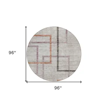 8' Taupe Charcoal And Copper Round Geometric Washable Indoor Outdoor Area Rug