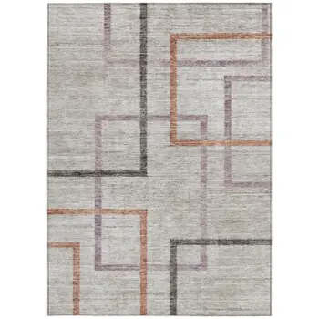 8' X 10' Taupe Charcoal And Copper Geometric Washable Indoor Outdoor Area Rug