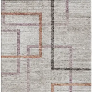 8' X 10' Taupe Charcoal And Copper Geometric Washable Indoor Outdoor Area Rug
