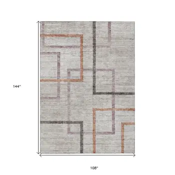 9' X 12' Taupe Charcoal And Copper Geometric Washable Indoor Outdoor Area Rug