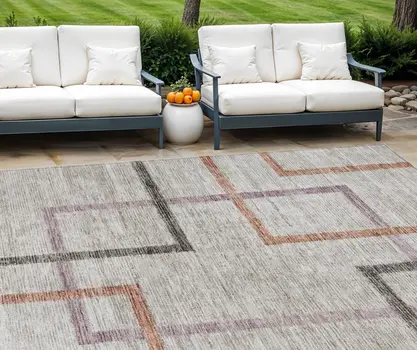 9' X 12' Taupe Charcoal And Copper Geometric Washable Indoor Outdoor Area Rug