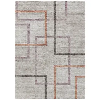 9' X 12' Taupe Charcoal And Copper Geometric Washable Indoor Outdoor Area Rug